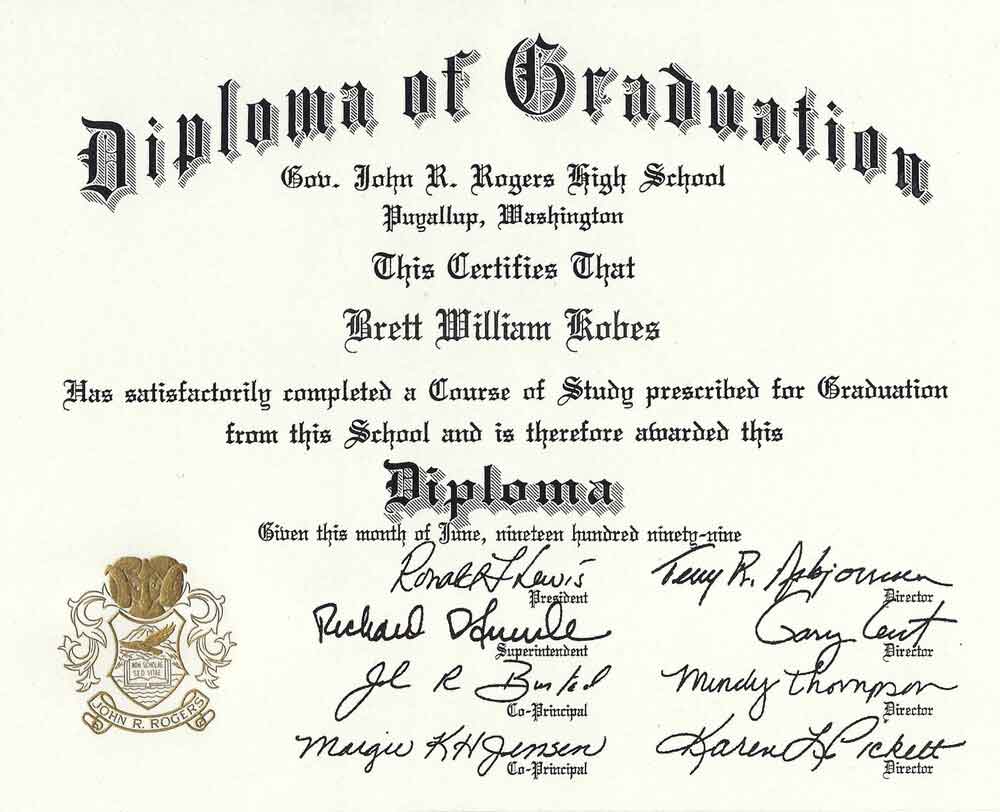 Photo of Brett Kobes John R. Rogers High School Diploma